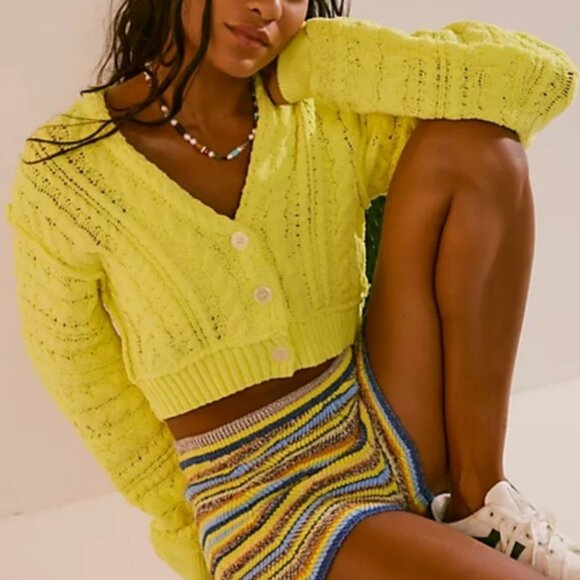 Free People Sweaters - Free People Sadie Cable Cardigan Sweater in Highlighter Yellow Size Small